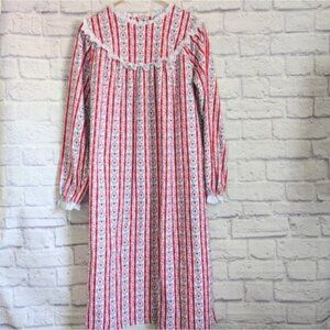 Lanz of Salzburg Child's Flannel Nightgown XL 14 16 White Red Hearts Eyelet Lace
